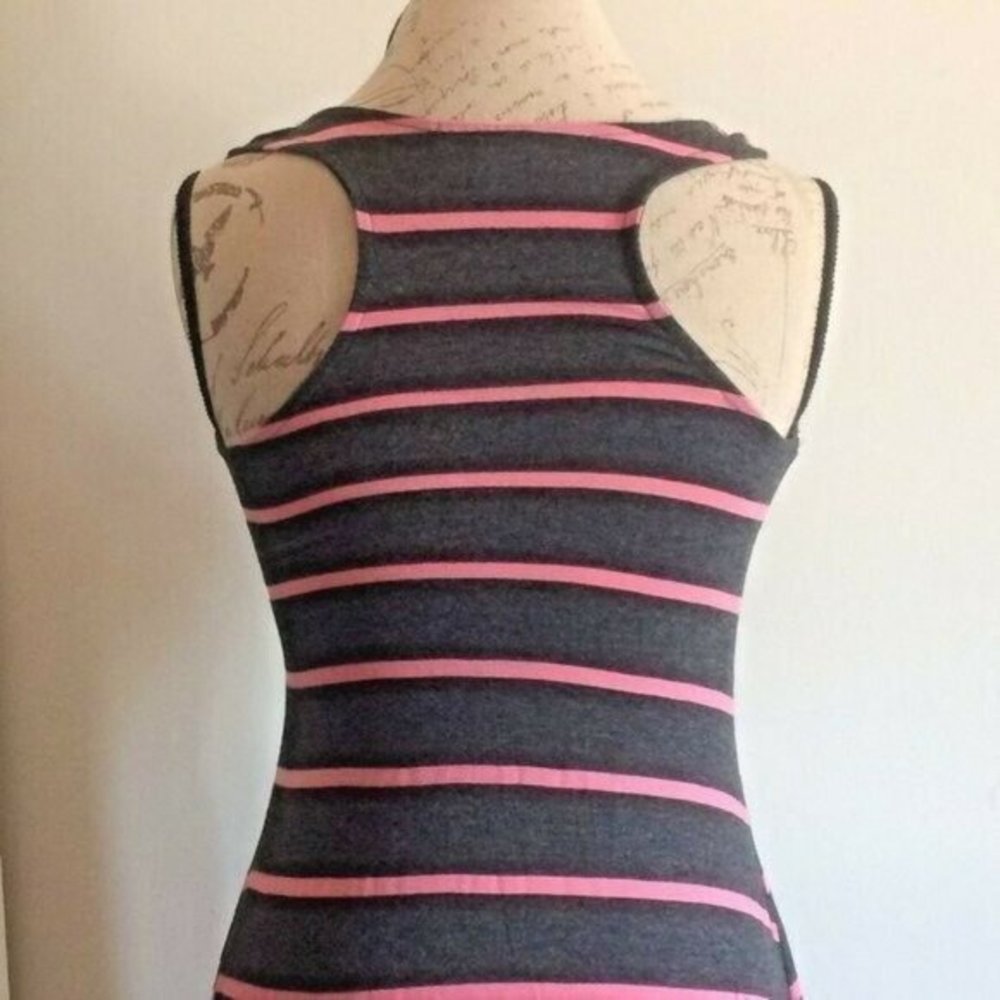 Monteau Los Angeles Women's Sleeveless Gray Pink Stripes Dress Size Small Skater - Picture 7 of 12